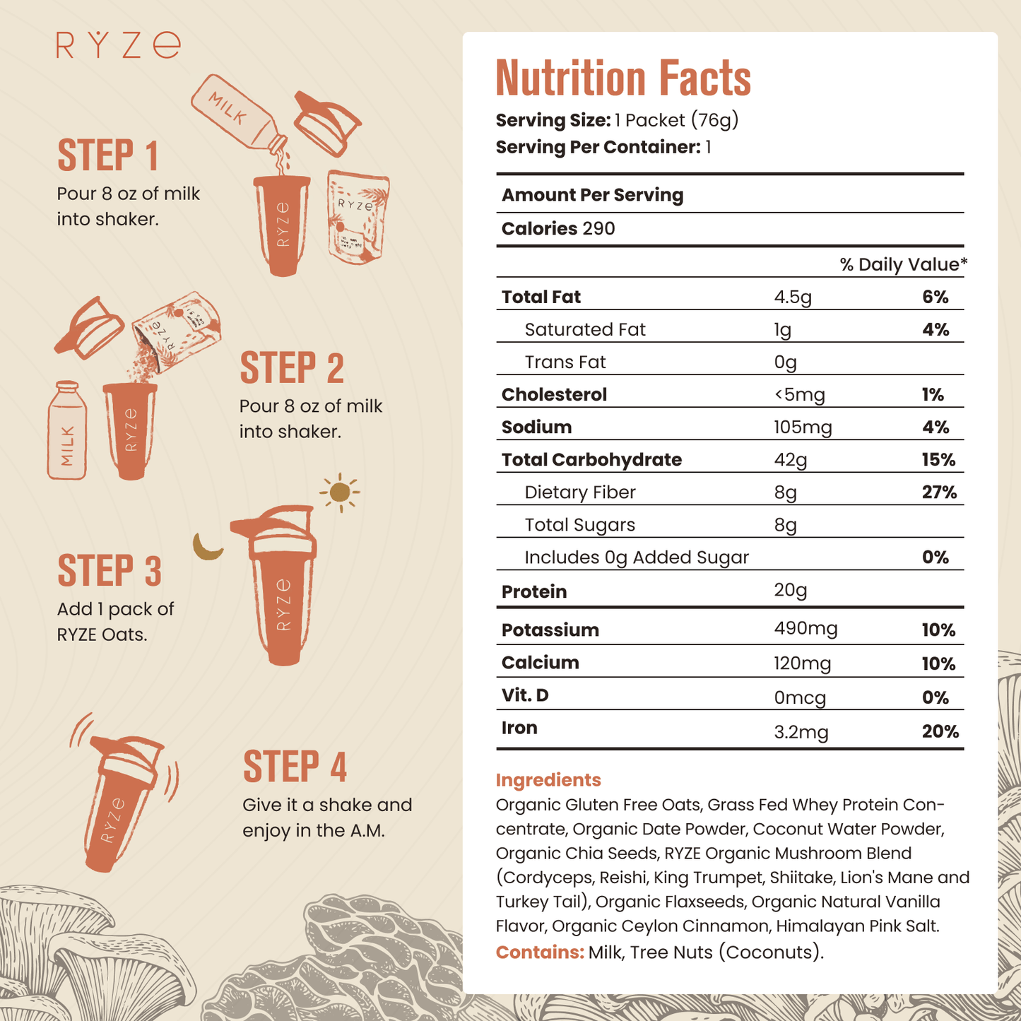 Mushroom Overnight Oats Pack (28 Servings) Smooth M047-086