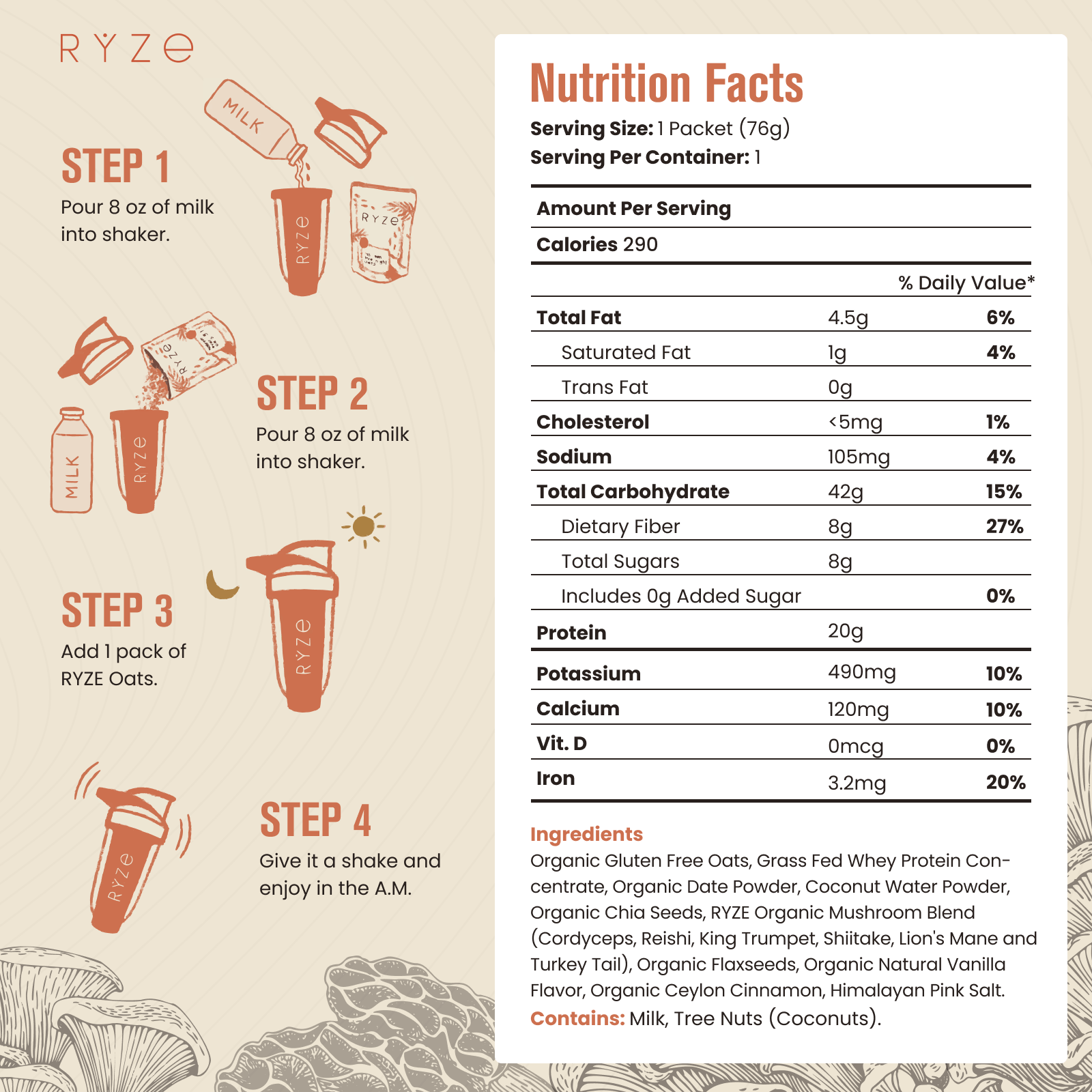 Mushroom Overnight Oats Pack (28 Servings) Smooth M047-086