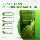 RYZE Mushroom Matcha - with 6 Organic Adaptogenic Mushrooms Grown In USA and Ceremonial-Grade Japanese Matcha Classic M047-094