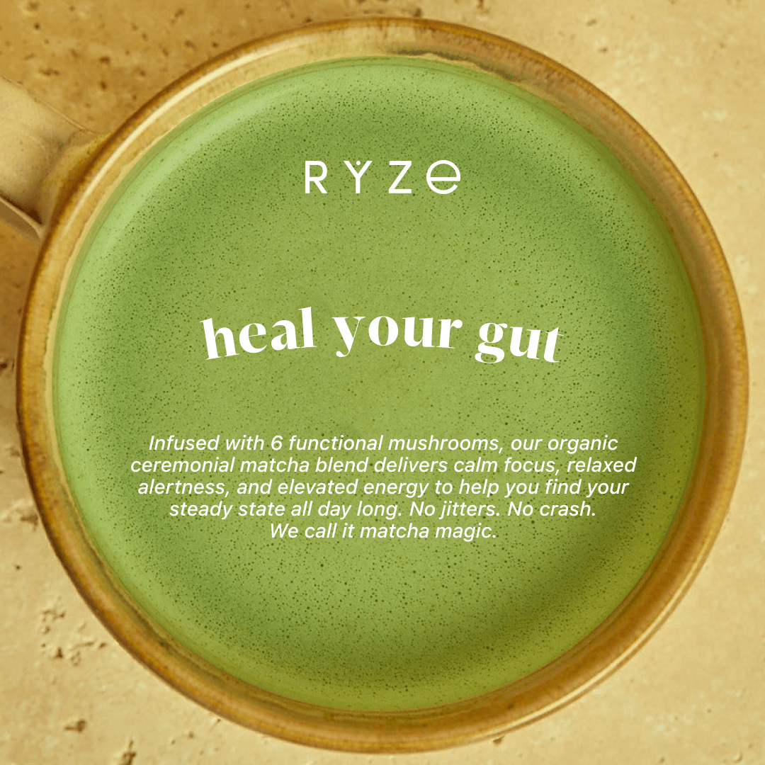 RYZE Mushroom Matcha - with 6 Organic Adaptogenic Mushrooms Grown In USA and Ceremonial-Grade Japanese Matcha Classic M047-094